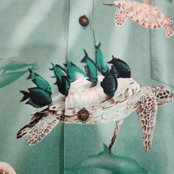 Ky's Vintage Hawaiian Shirt Mens 3XL Green Turtles Button Up Cotton Made in USA - Picture 4 of 11